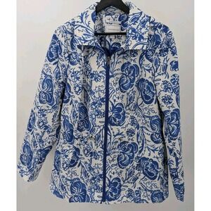 Charter Club Blue Floral Water Resistant Anorak Rain Coat Women's Size M Hooded